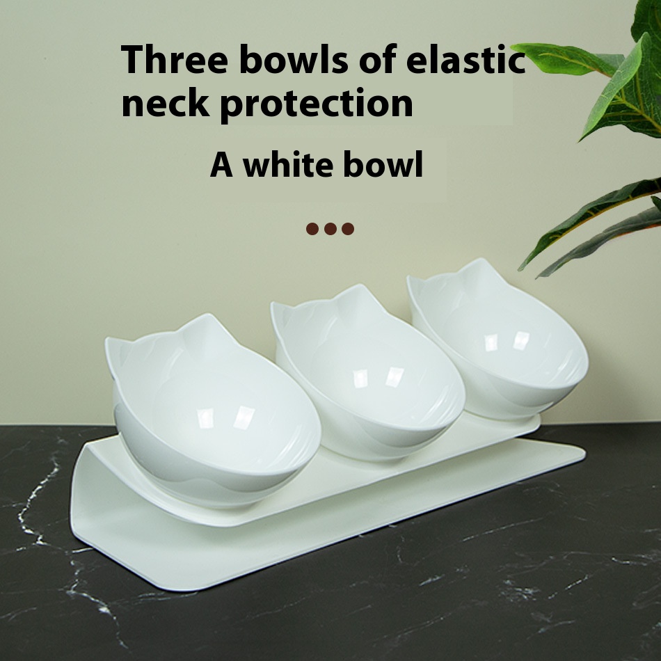 Cat bowl cat double Bowl tilt 15 掳 neck protection anti splash dog bowl drink fountain pet double Bowl