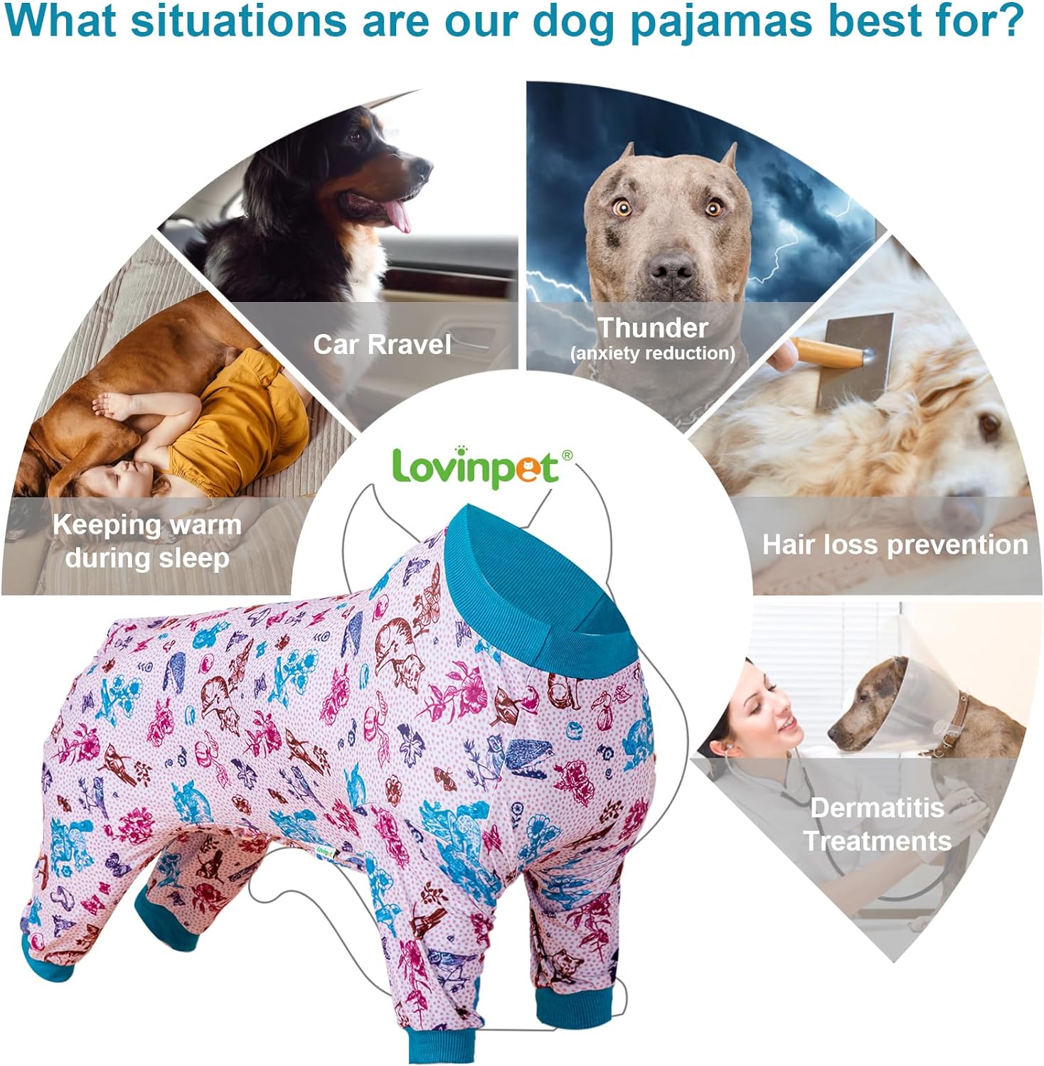 LovinPet Large  Dog Costume, Pet Anxiety CalmingShirt, Lightweight Post Surgery Dog Pajamas, Garden Print, Large Dog Pjs, 4 Legged Style Pullover Dog Onesie,Medium & Large & Giant