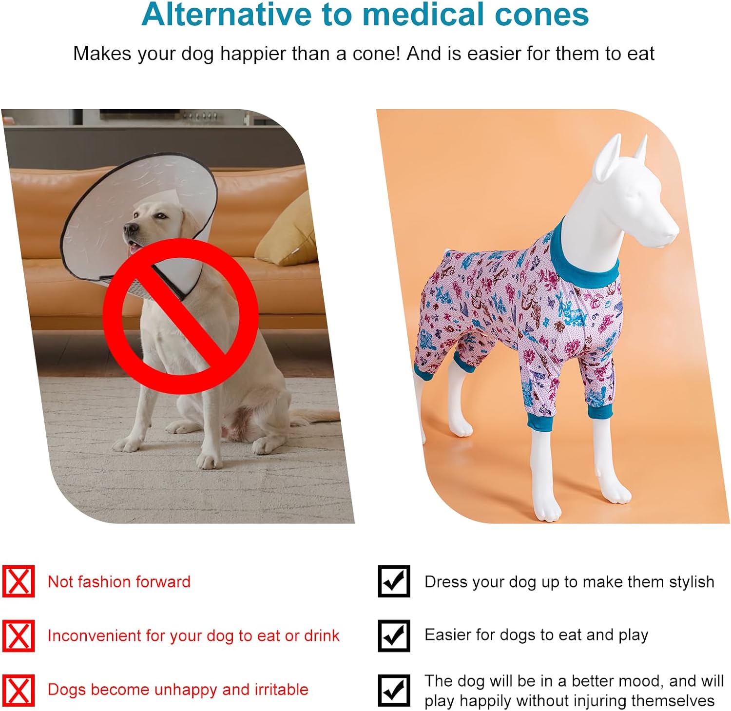 LovinPet Large  Dog Costume, Pet Anxiety CalmingShirt, Lightweight Post Surgery Dog Pajamas, Garden Print, Large Dog Pjs, 4 Legged Style Pullover Dog Onesie,Medium & Large & Giant