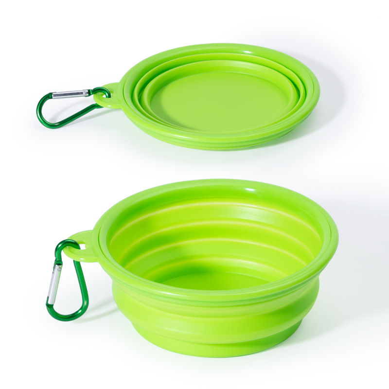 Pet cat and dog special silicone case folding bowl multi-color portable with hook pet tableware water feeding