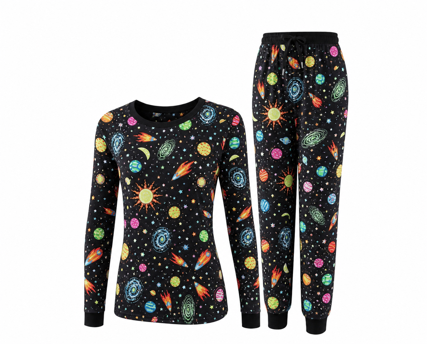 2-Piece Pet & Human Long Sleeve Pajama Set - Cosmic & Space Prints