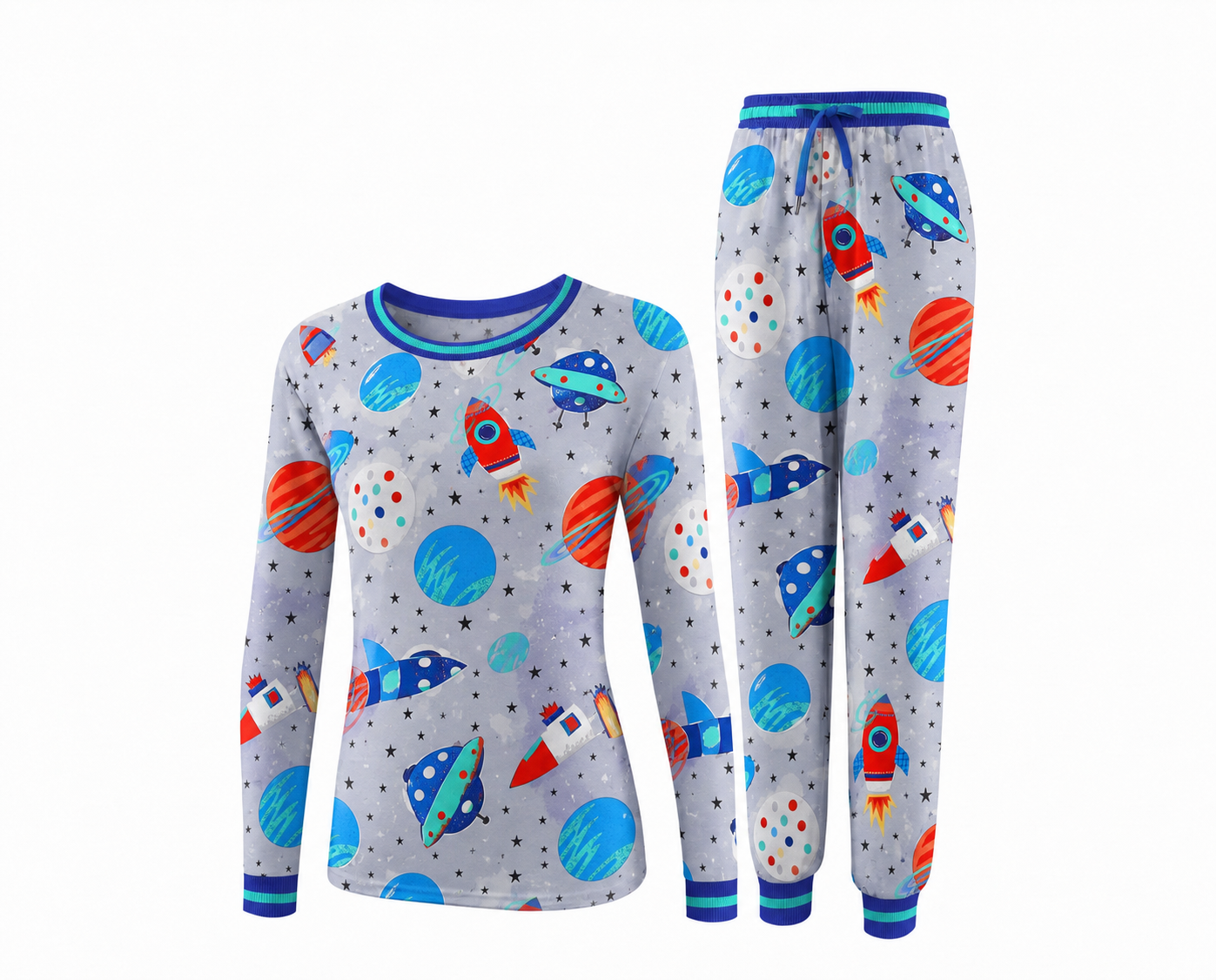 2-Piece Pet & Human Long Sleeve Pajama Set - Cosmic & Space Prints