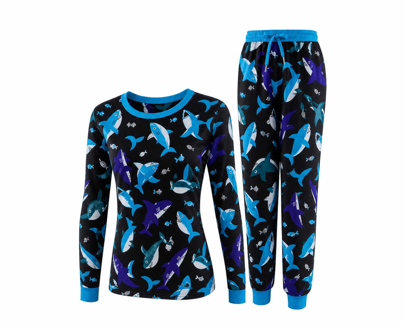 2-Piece Pet & Human Long Sleeve Pajama Set - Deep Blue Ocean Prints