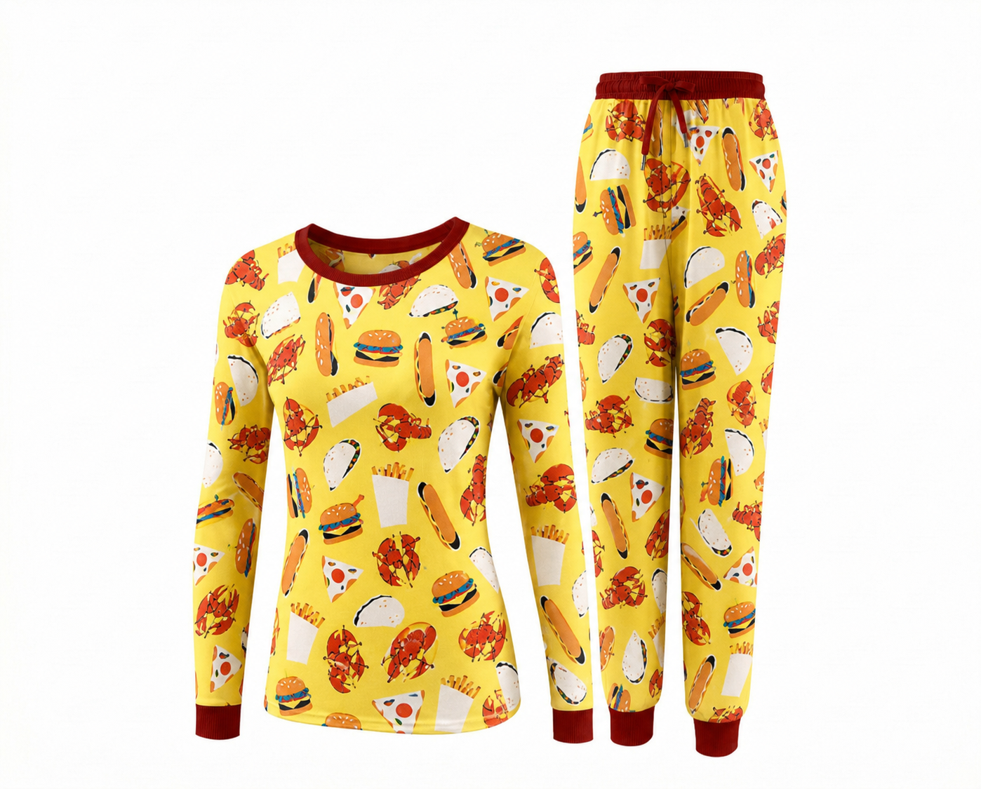 2-Piece Pet & Human Long Sleeve Pajama Set - Snacks & Fast Food Prints