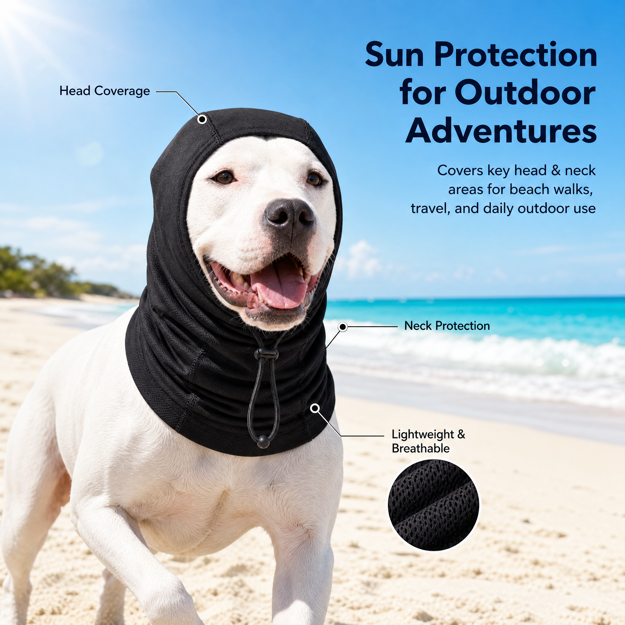 UPF50+ Dog Neck & Head Sun Protection Cover for Outdoor Walking