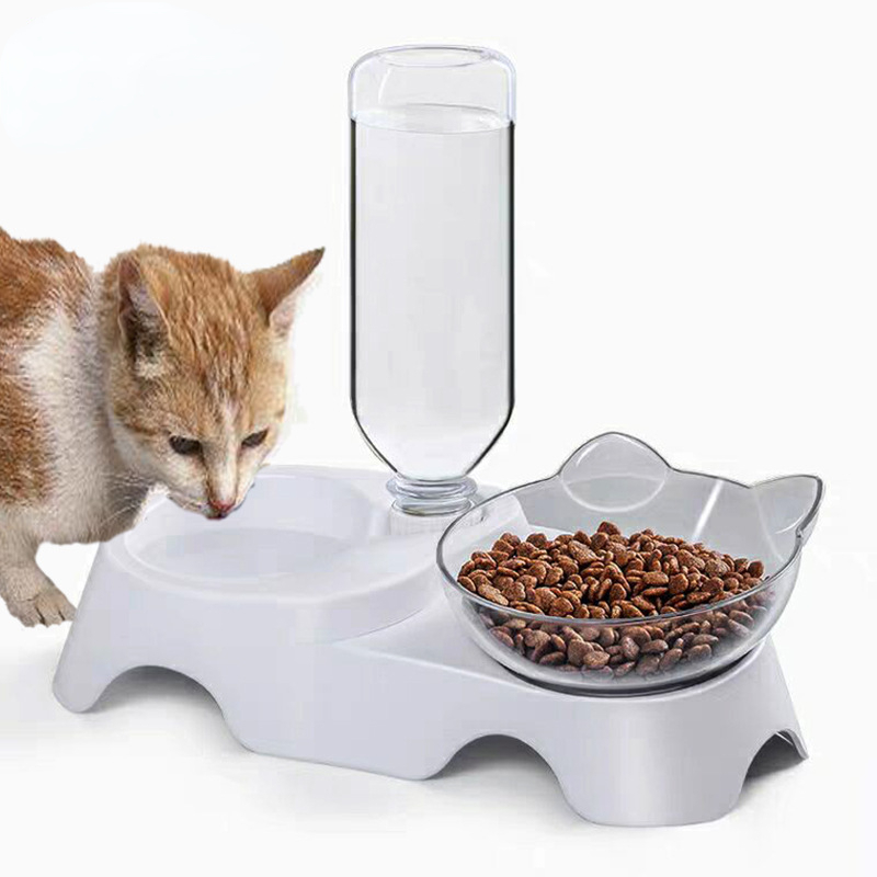 Cat bowl cat double Bowl tilt 15 掳 neck protection anti splash dog bowl drink fountain pet double Bowl