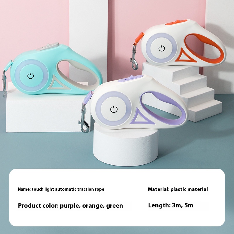 Dog hand holding rope small and medium-sized dogs with light automatic retractable dog leash dog leash Teddy Corgi outing pet supplies