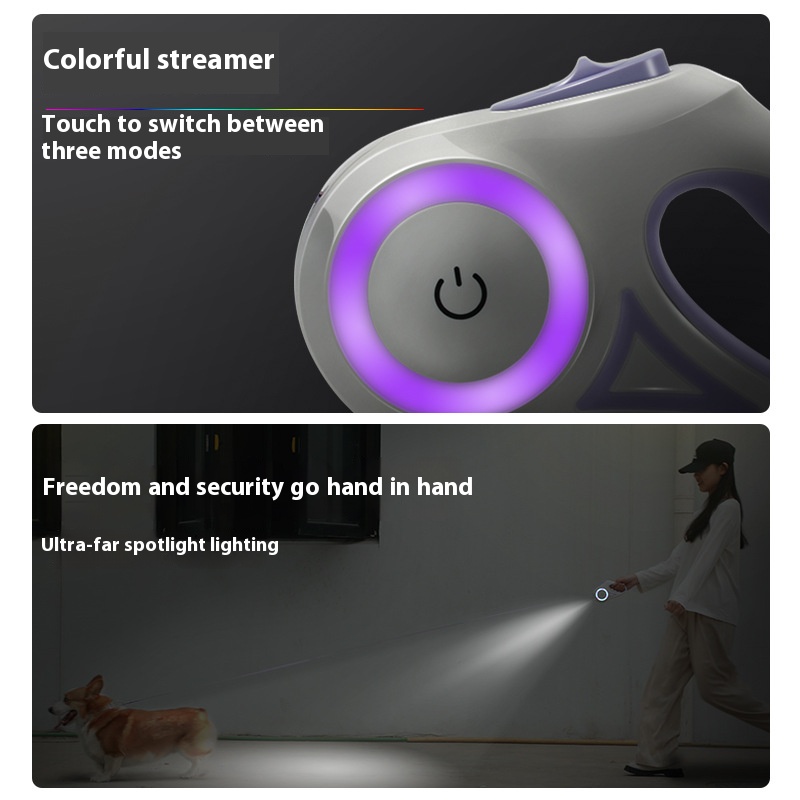 Dog hand holding rope small and medium-sized dogs with light automatic retractable dog leash dog leash Teddy Corgi outing pet supplies