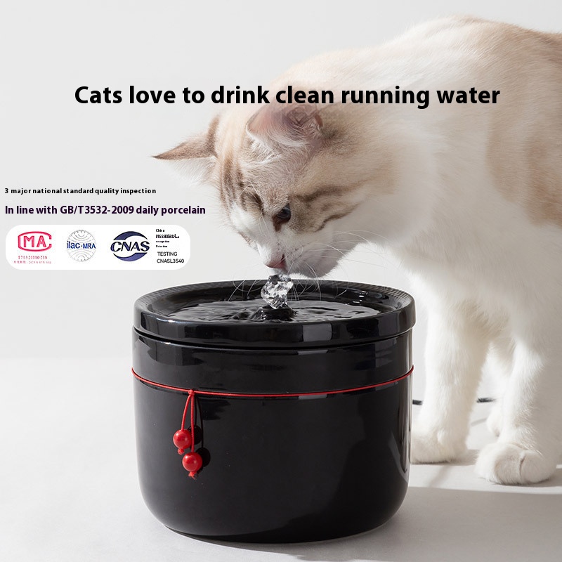 Pet black and white ceramic drink fountain cat live water circulation water dispenser dog drinking bowl teddy dog supplies