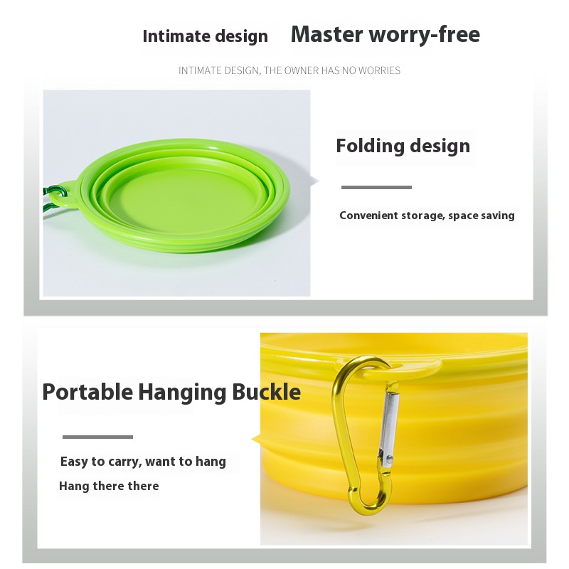 Pet cat and dog special silicone case folding bowl multi-color portable with hook pet tableware water feeding