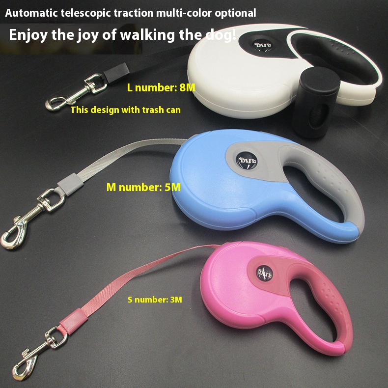 Dog hand holding rope automatic retractable garbage bag 3 M 8 m small and medium dogs Teddy/golden retriever pet hand holding rope