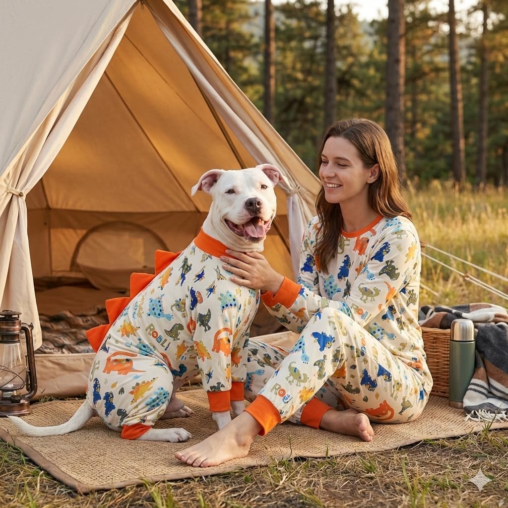 Orange Dinosaur Print Matching Pajama Set