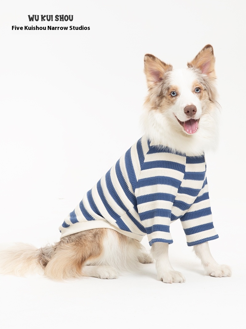 Pet dog clothes medium large dog Labrador border collie golden retriever stripes color contrast bottoming shirt spring and autumn