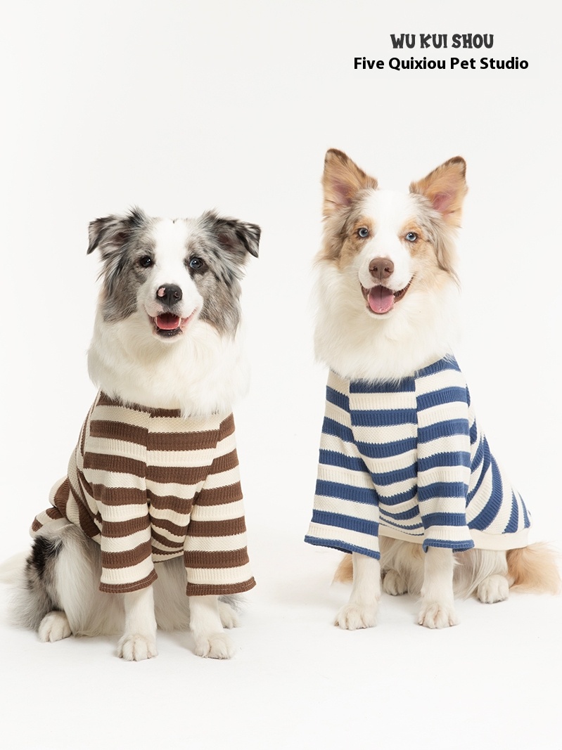 Pet dog clothes medium large dog Labrador border collie golden retriever stripes color contrast bottoming shirt spring and autumn