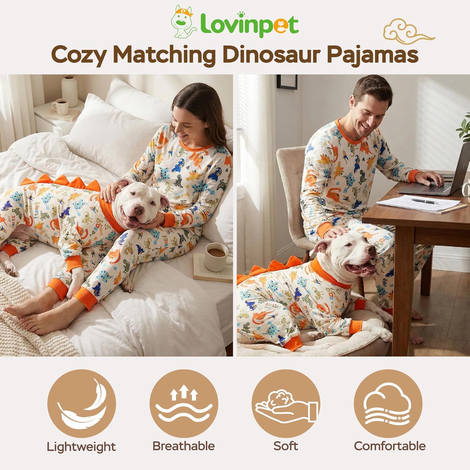 Orange Dinosaur Print Matching Pajama Set