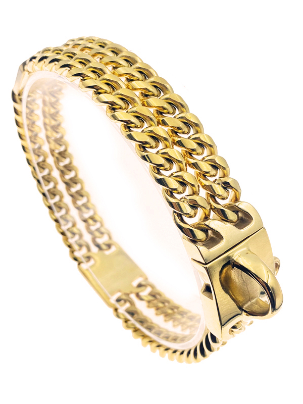Double reinforced stainless steel double chain pet gold dog leash bandana drag chain dog walking collar medium large dog bully