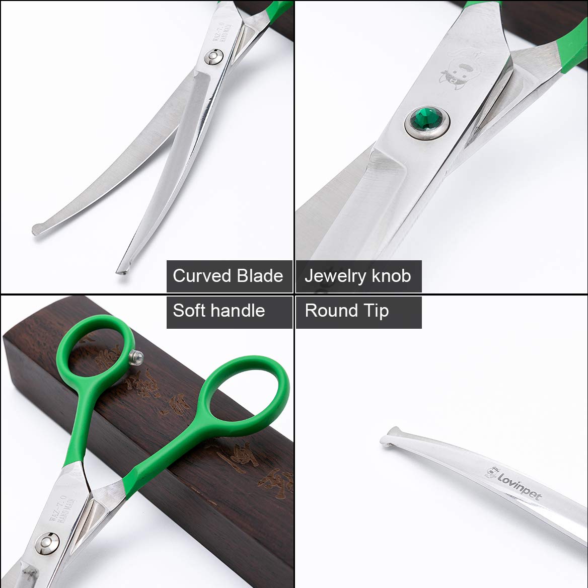LovinPet Pet 7" Curved Scissor Right/Left-Handed Pet Round-Tip Grooming 6CR Stainless Steel Safety Trimming Shears for Dogs and Cats (Easy use Curved Scissor)