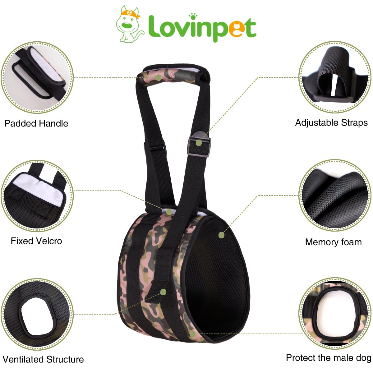 LovinPet Adjustable Dog Lift Harness for Weak Rear Legs|Portable and Comfortable Support Sling|Ideal for Senior,Injured,Disabled Dogs,and Post-ACL Surgery Recovery,Yellow