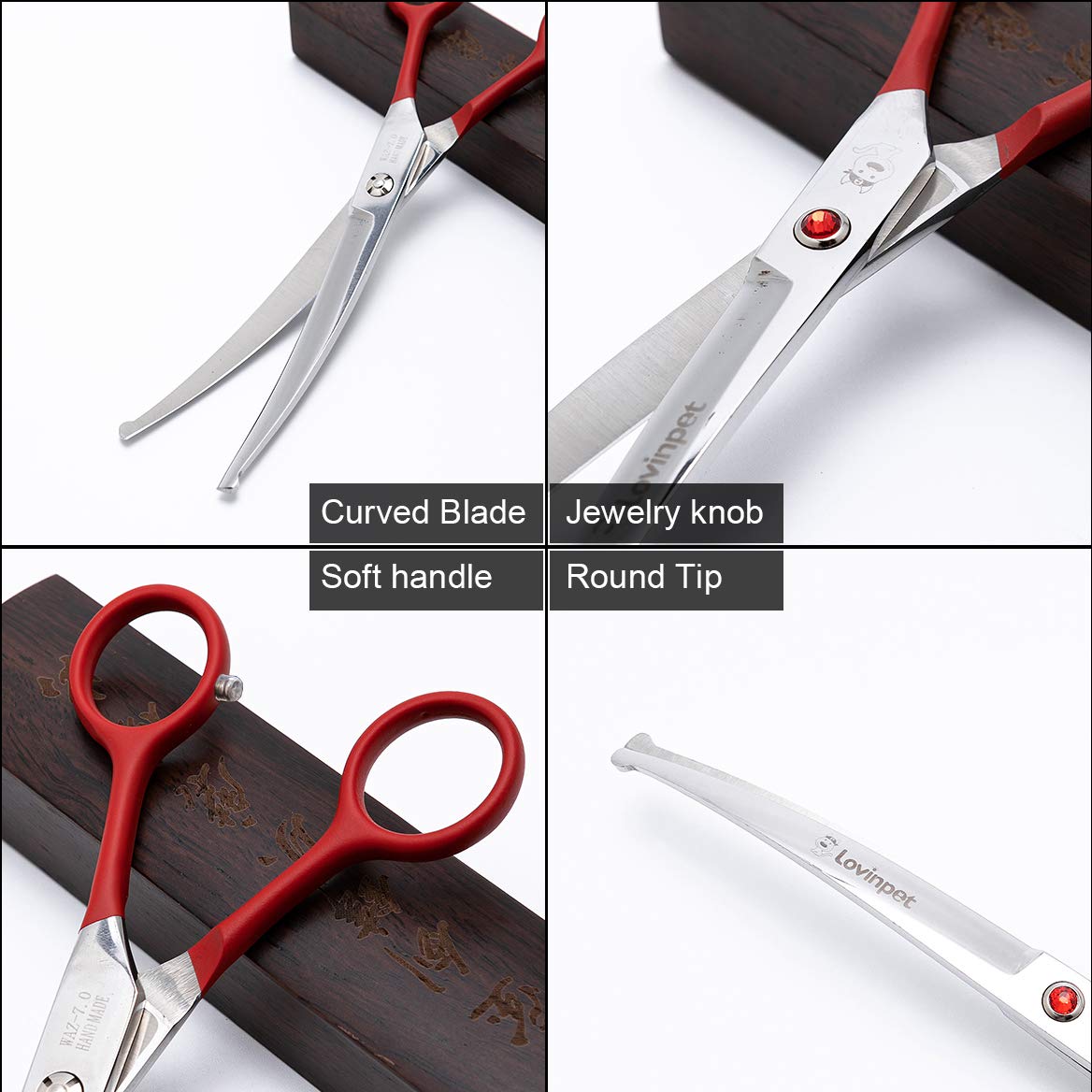 LovinPet Pet 7" Curved Scissor Right/Left-Handed Pet Round-Tip Grooming 6CR Stainless Steel Safety Trimming Shears for Dogs and Cats (Easy use Curved Scissor)