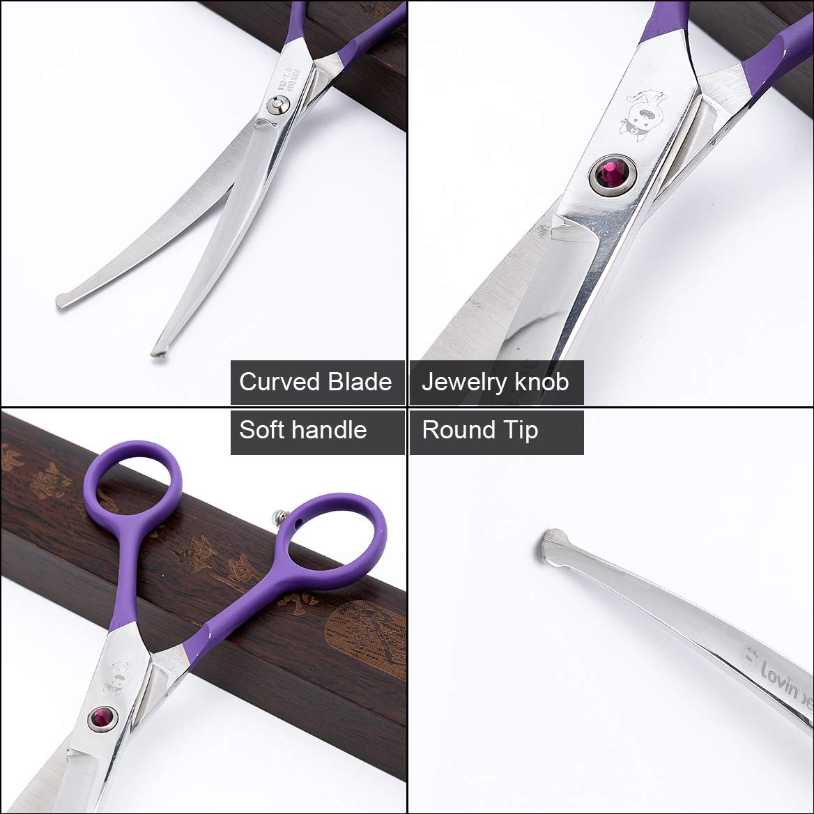 LovinPet Pet 7" Curved Scissor Right/Left-Handed Pet Round-Tip Grooming 6CR Stainless Steel Safety Trimming Shears for Dogs and Cats (Easy use Curved Scissor)