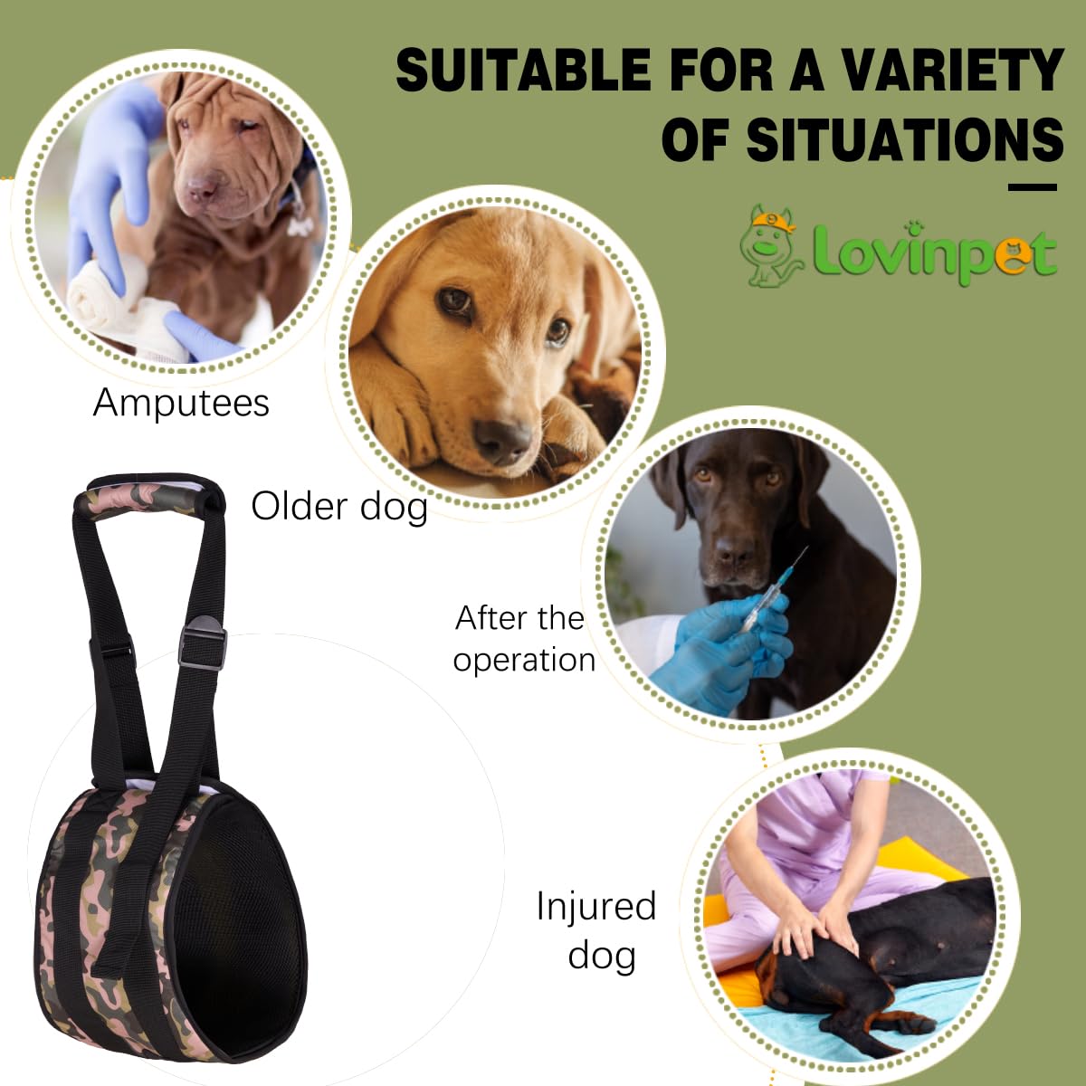 LovinPet Adjustable Dog Lift Harness for Weak Rear Legs|Portable and Comfortable Support Sling|Ideal for Senior,Injured,Disabled Dogs,and Post-ACL Surgery Recovery,Yellow
