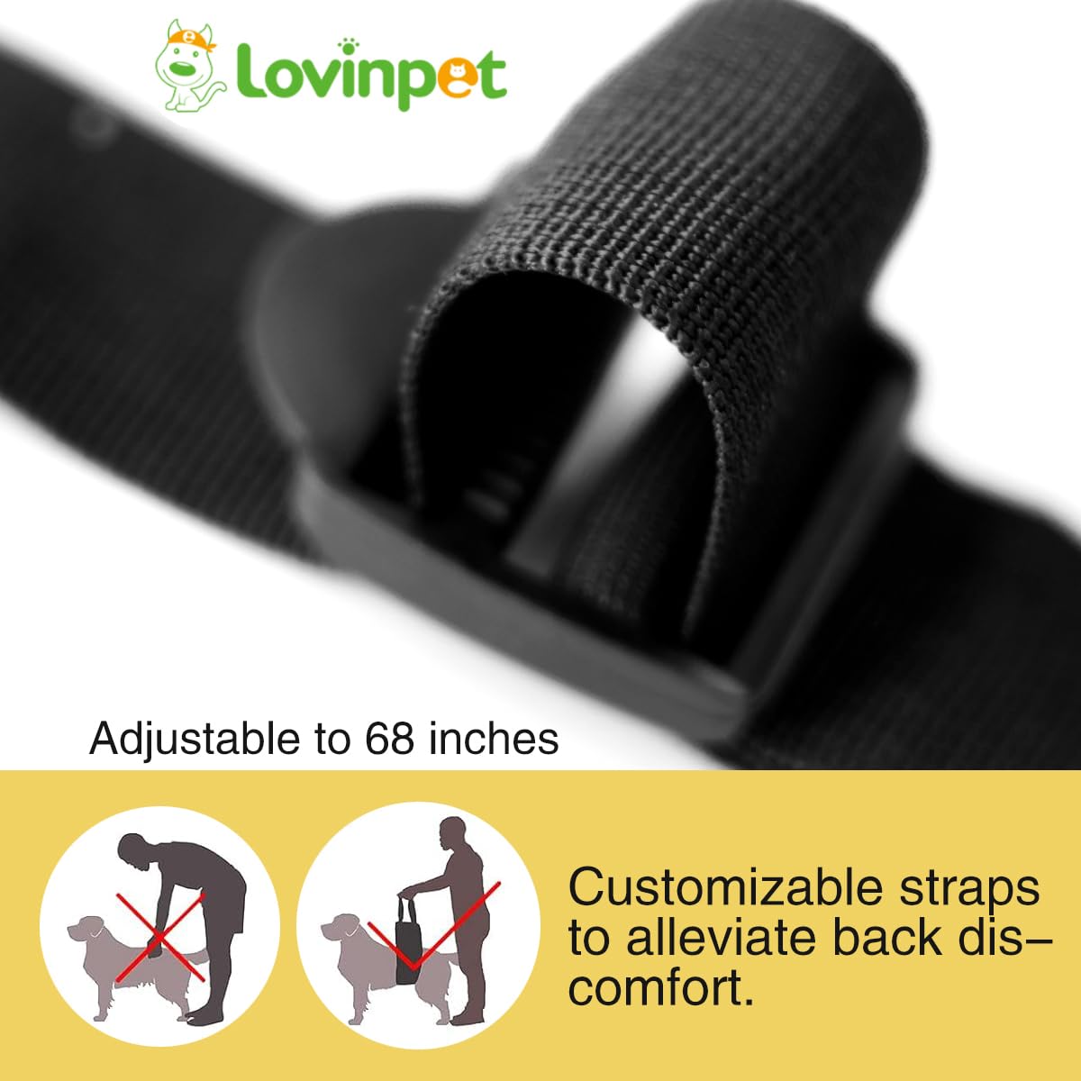 LovinPet Adjustable Dog Lift Harness for Weak Rear Legs|Portable and Comfortable Support Sling|Ideal for Senior,Injured,Disabled Dogs,and Post-ACL Surgery Recovery,Yellow