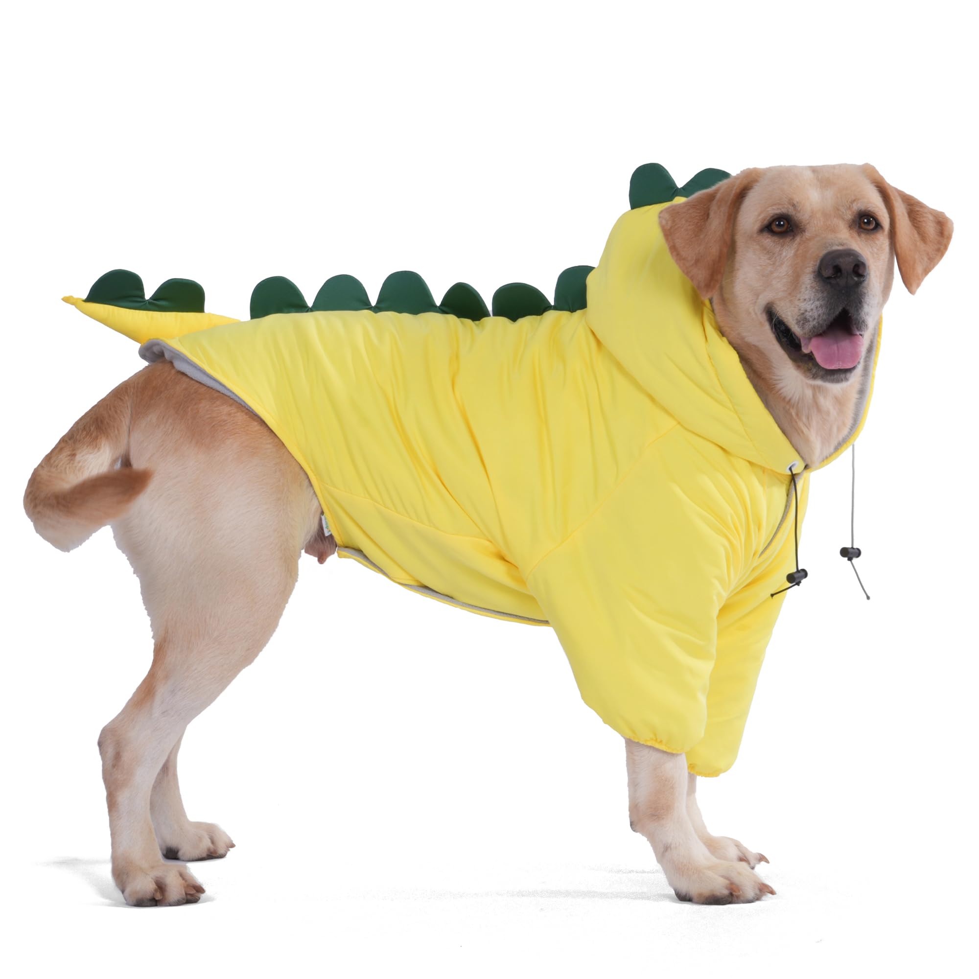 LovinPet Medium &amp; Large Dog Dinosaur Hoodie - Winter Coat for Cold Weather, Green &amp; Orange Jacket for Large Dogs,XXXL