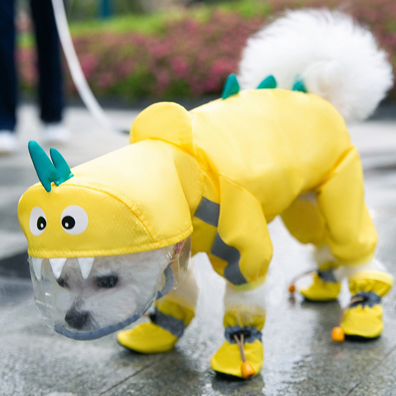 Waterproof Four-Legged Dinosaur Dog Raincoat