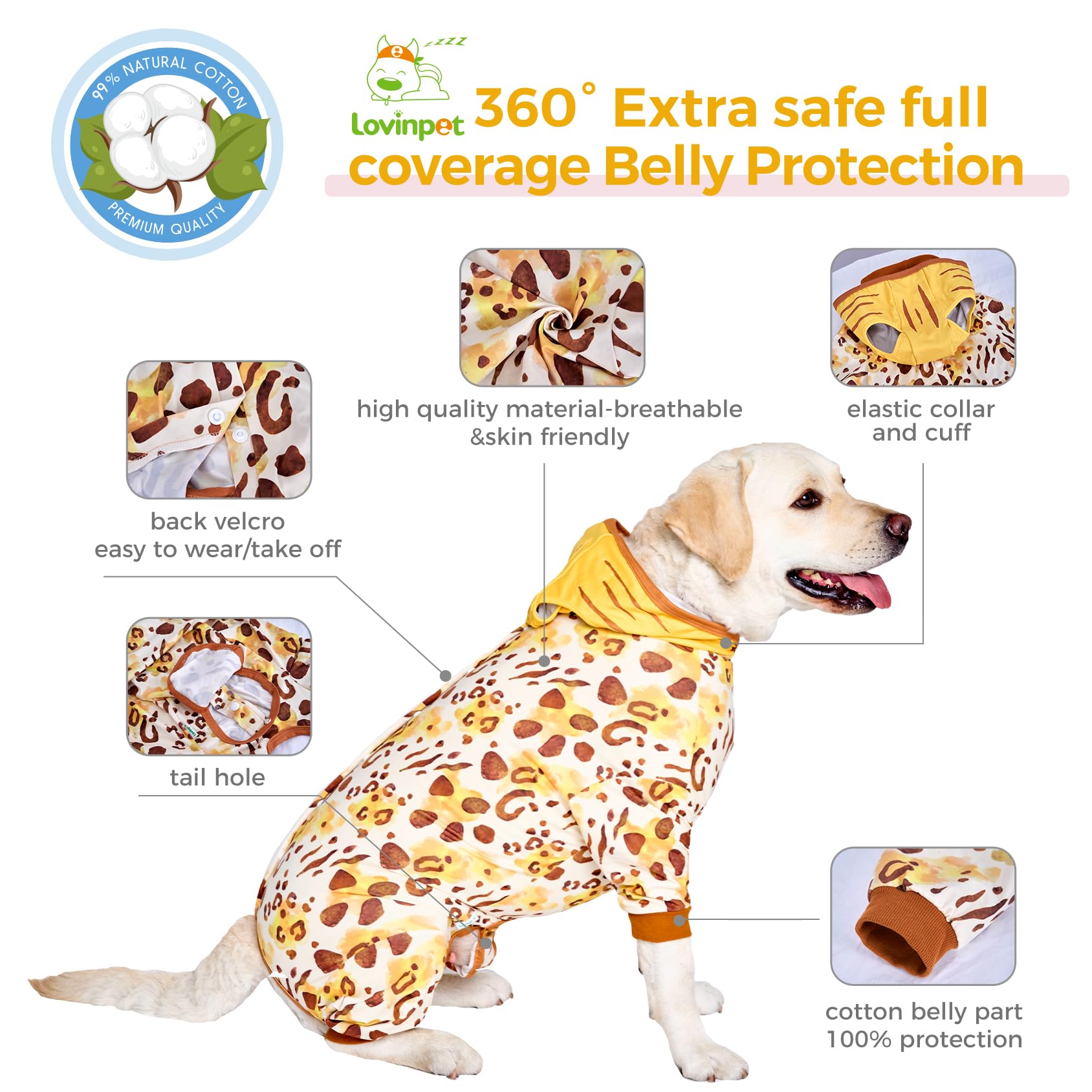 Tiger Yellow Dog Recovery Suit - Post-Surgery Comfort Onesie