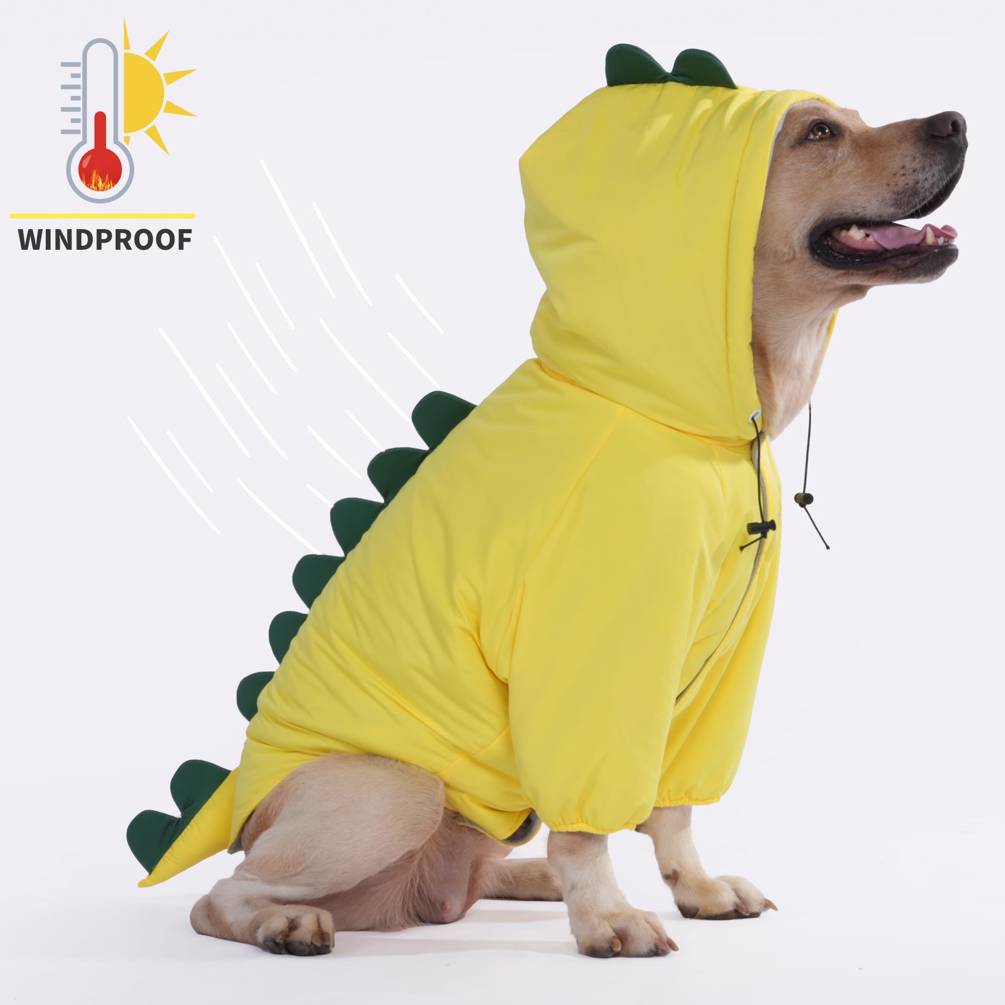 LovinPet Medium &amp; Large Dog Dinosaur Hoodie - Winter Coat for Cold Weather, Green &amp; Orange Jacket for Large Dogs,XXXL