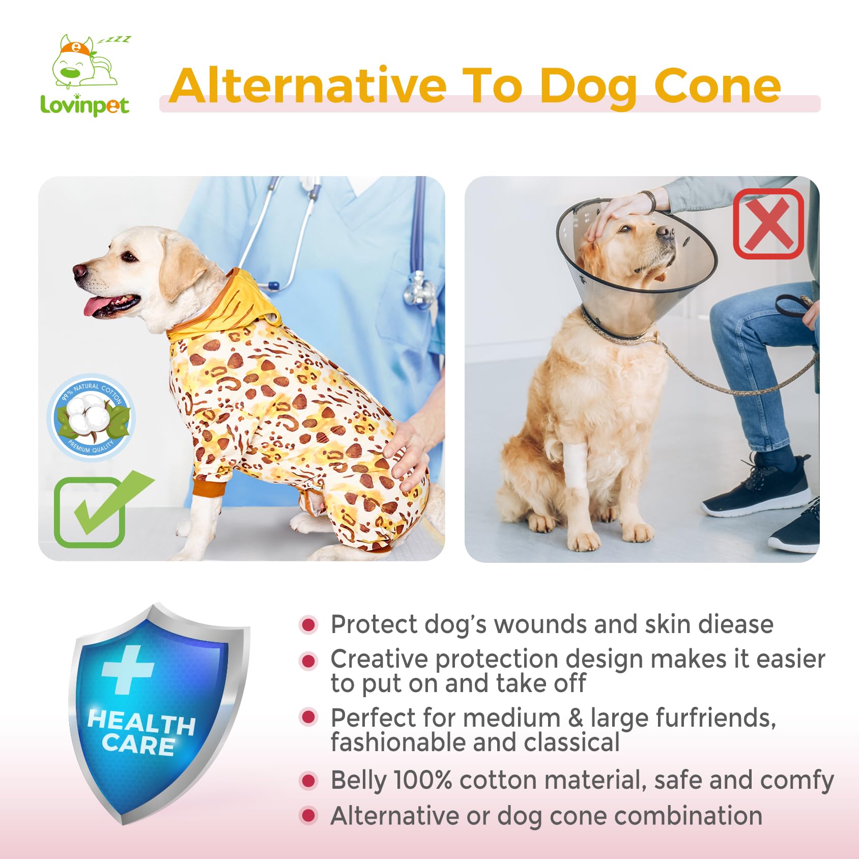 Tiger Yellow Dog Recovery Suit - Post-Surgery Comfort Onesie