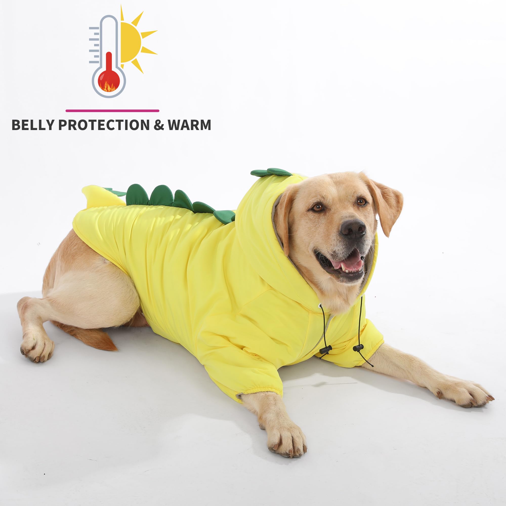 LovinPet Medium &amp; Large Dog Dinosaur Hoodie - Winter Coat for Cold Weather, Green &amp; Orange Jacket for Large Dogs,XXXL