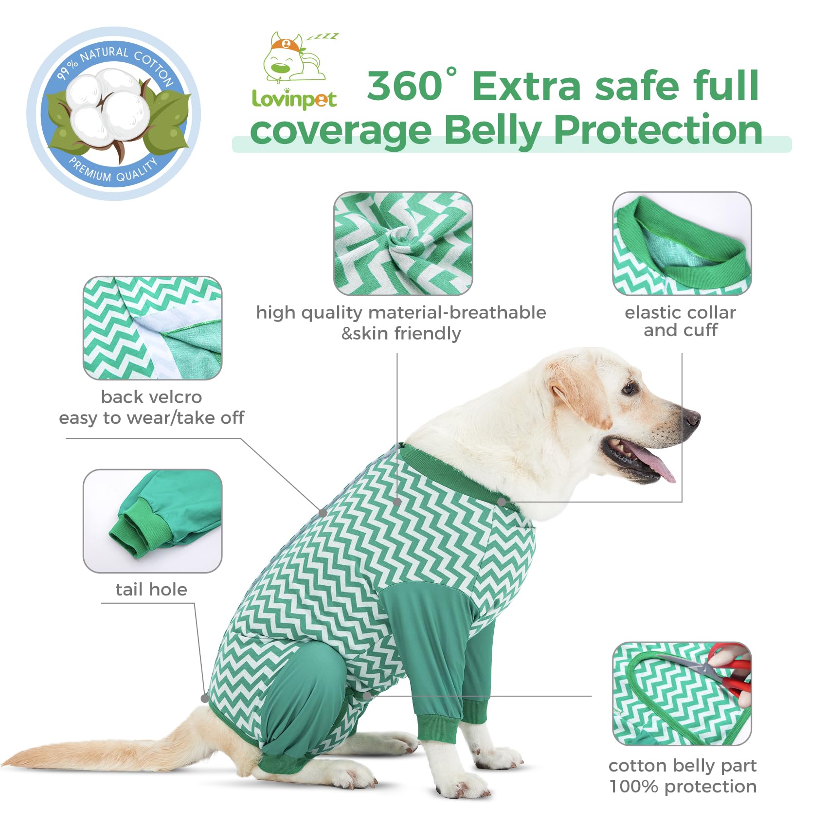 LovinPet Large Dog Post Recovery Suit - Vibrant Zigzag Collection (Red, Green, Yellow, Blue)