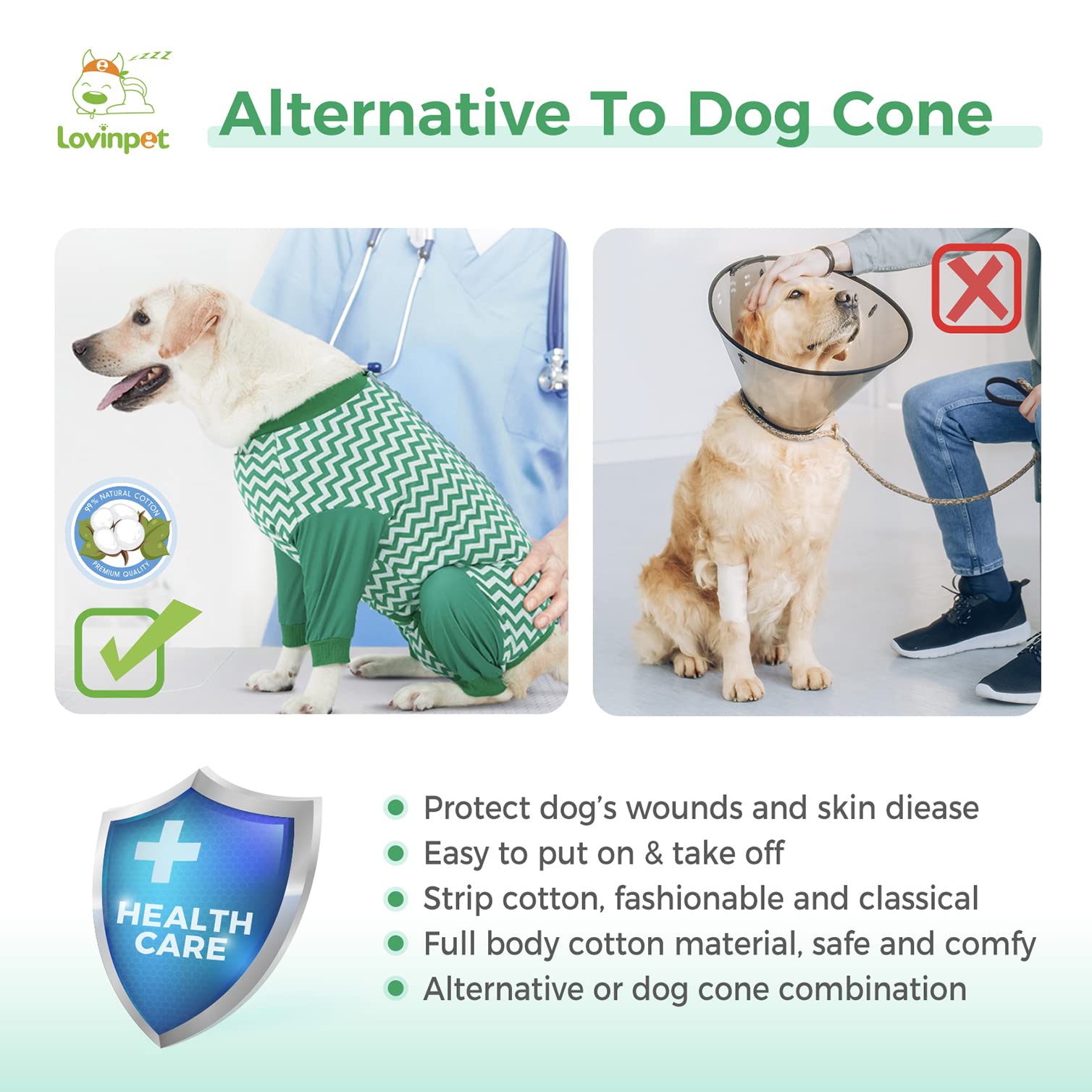 LovinPet Large Dog Post Recovery Suit - Vibrant Zigzag Collection (Red, Green, Yellow, Blue)