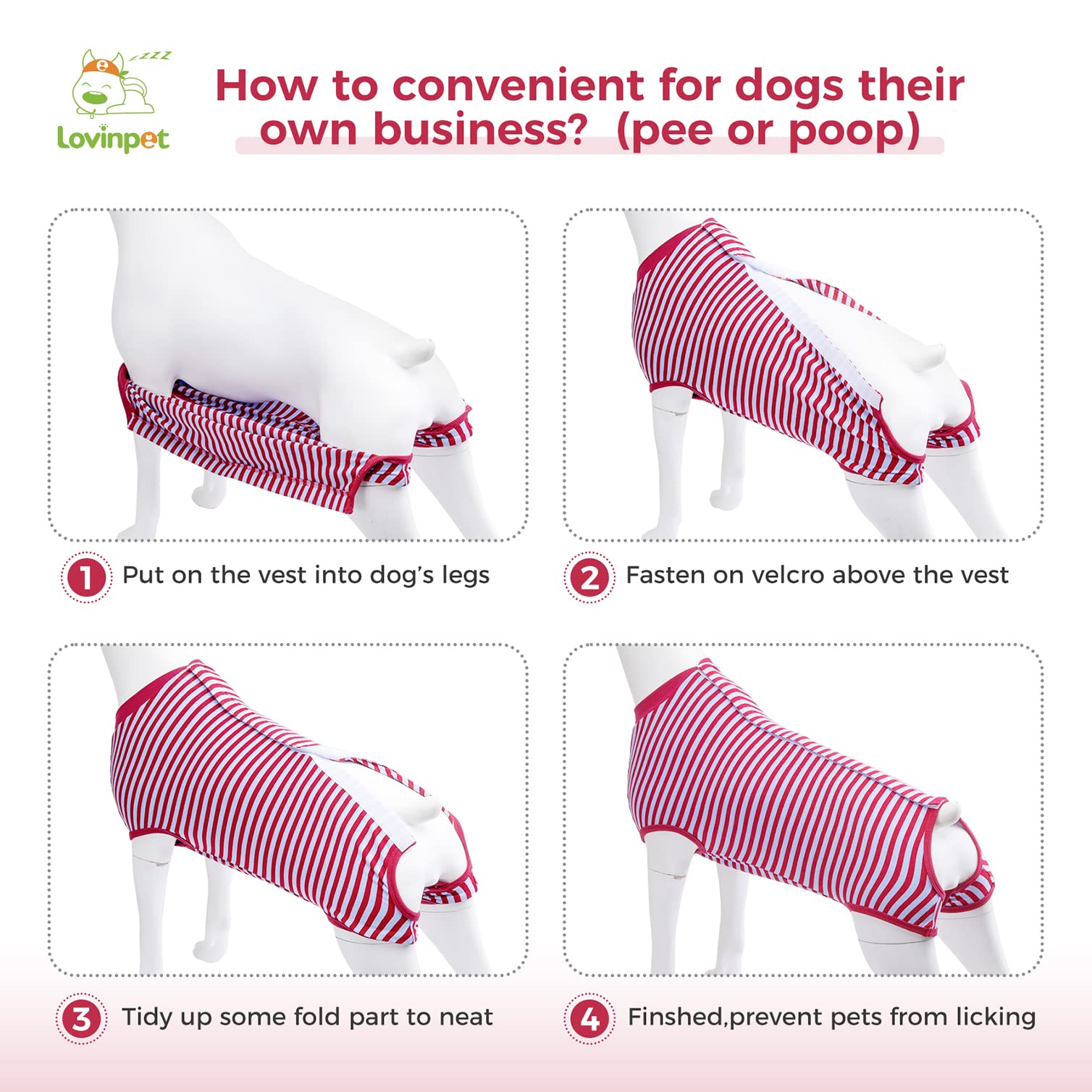 LovinPet Large Dog Post Recovery Suit - Nautical Stripes, Candy Stripes, Sporty Stripes Design