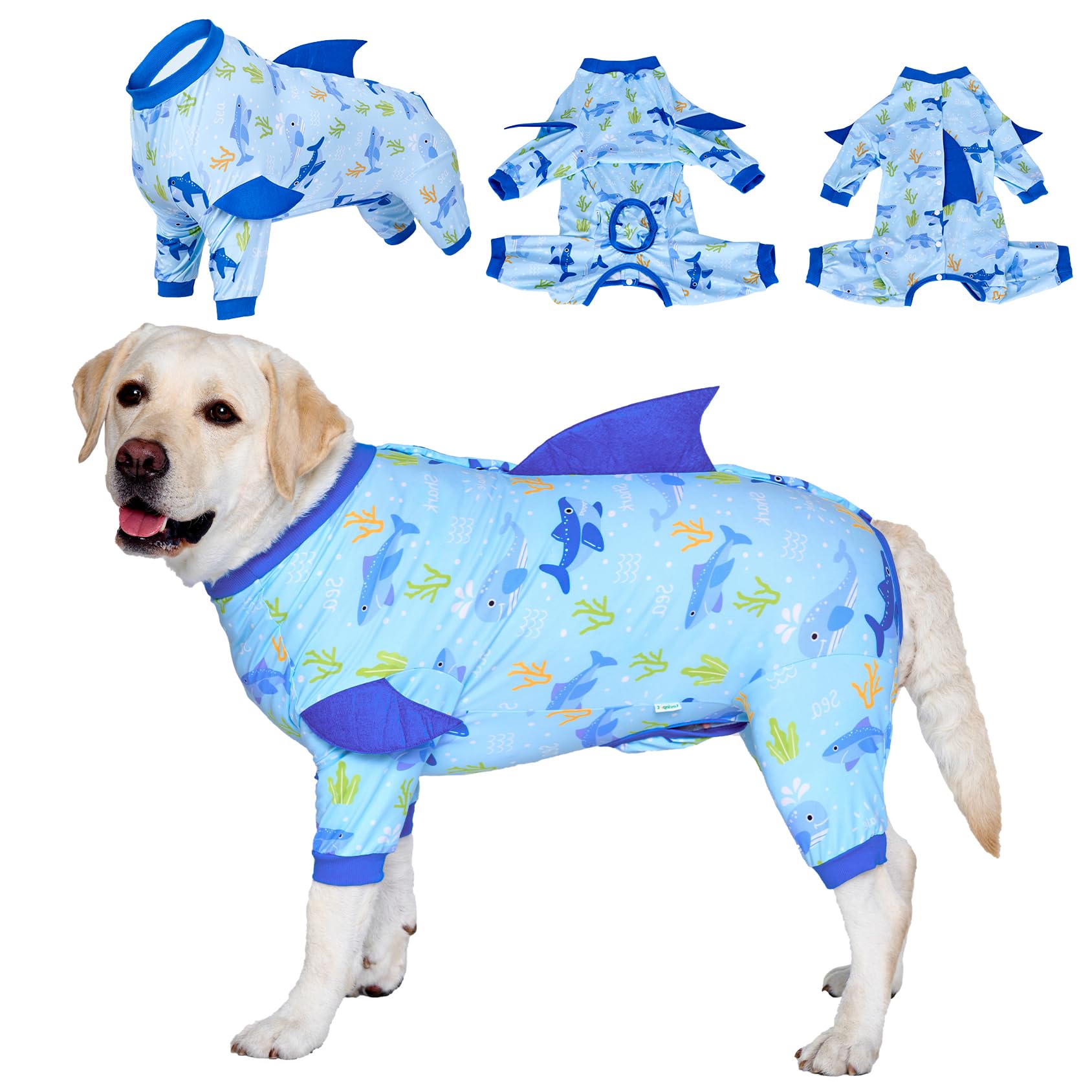 Whale Blue Dog Recovery Suit Full Coverage Post-Surgery Onesie