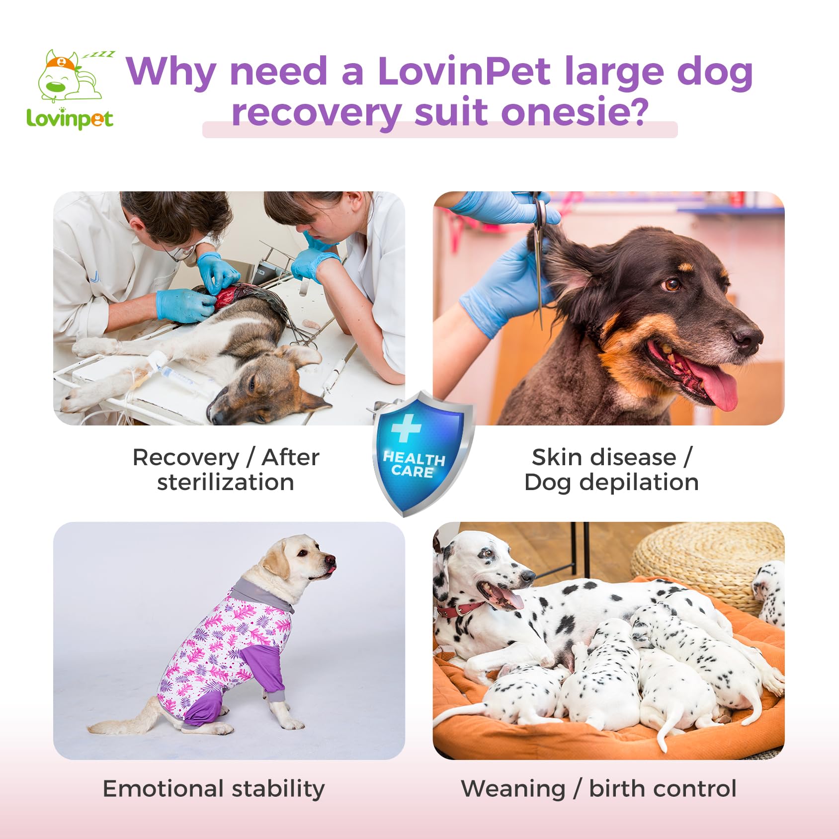 LovinPet Best Seller | Large Dog Recovery Suit - Full Coverage Post-Surgery Onesie