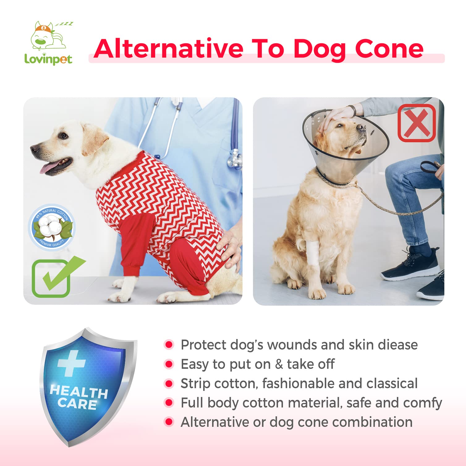 LovinPet Large Dog Post Recovery Suit - Vibrant Zigzag Collection (Red, Green, Yellow, Blue)