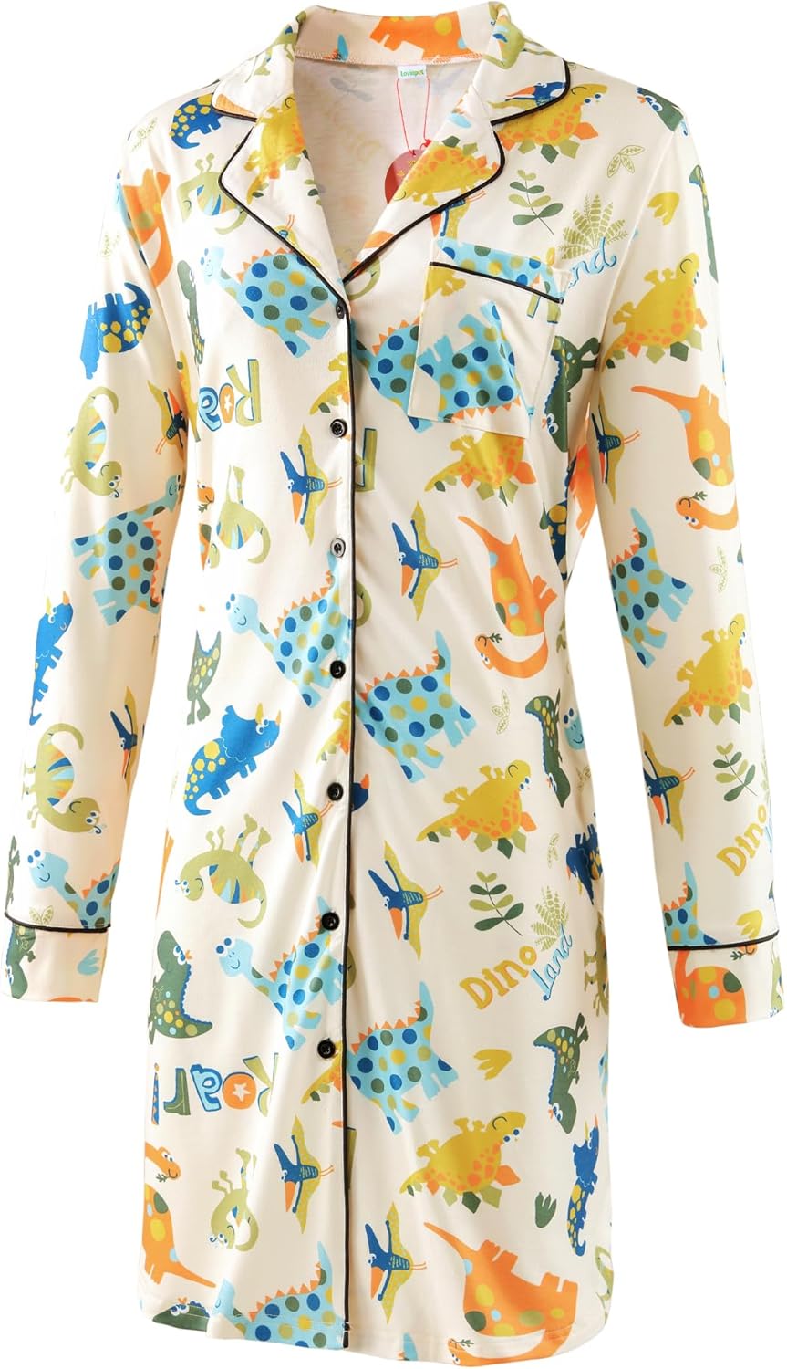 Dinosaur Print Button Front Sleepshirt
