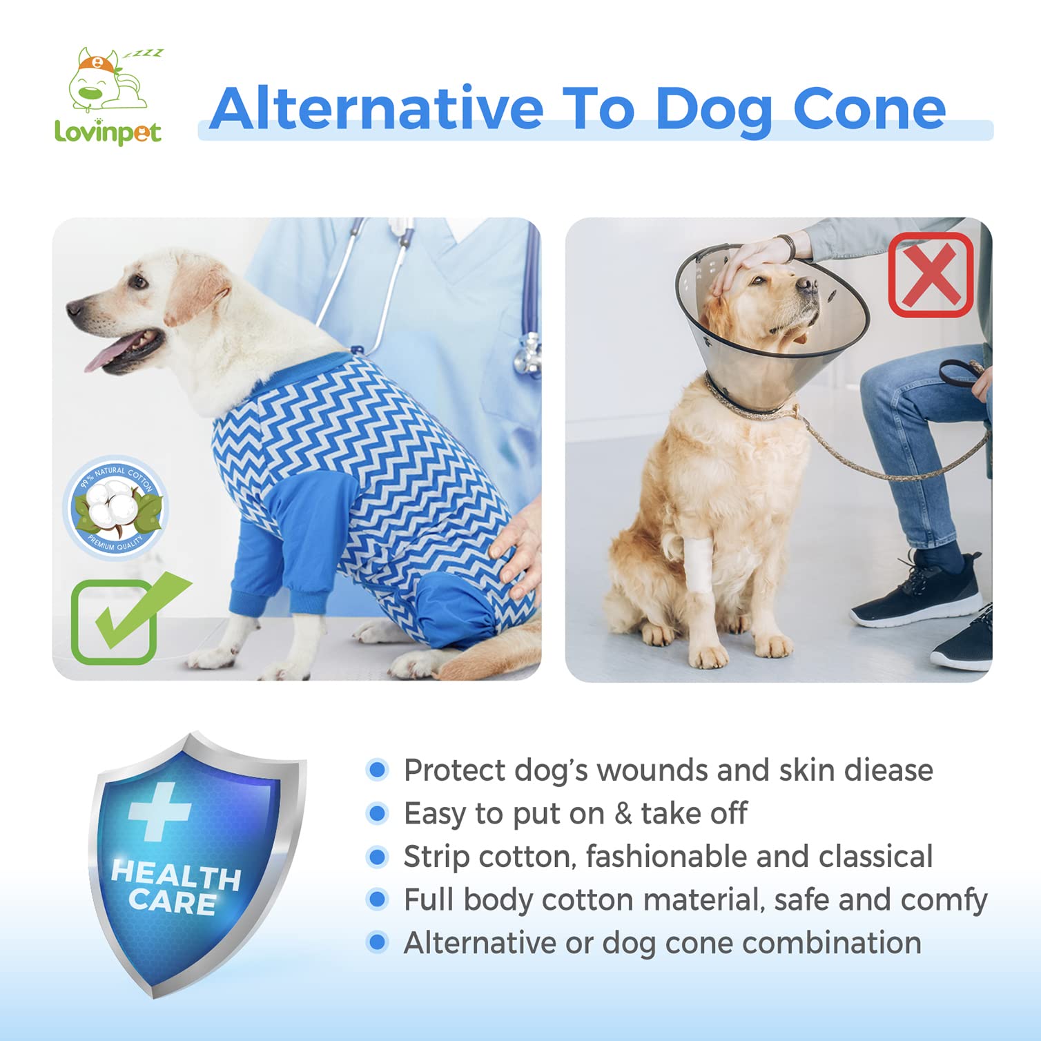 LovinPet Large Dog Post Recovery Suit - Vibrant Zigzag Collection (Red, Green, Yellow, Blue)