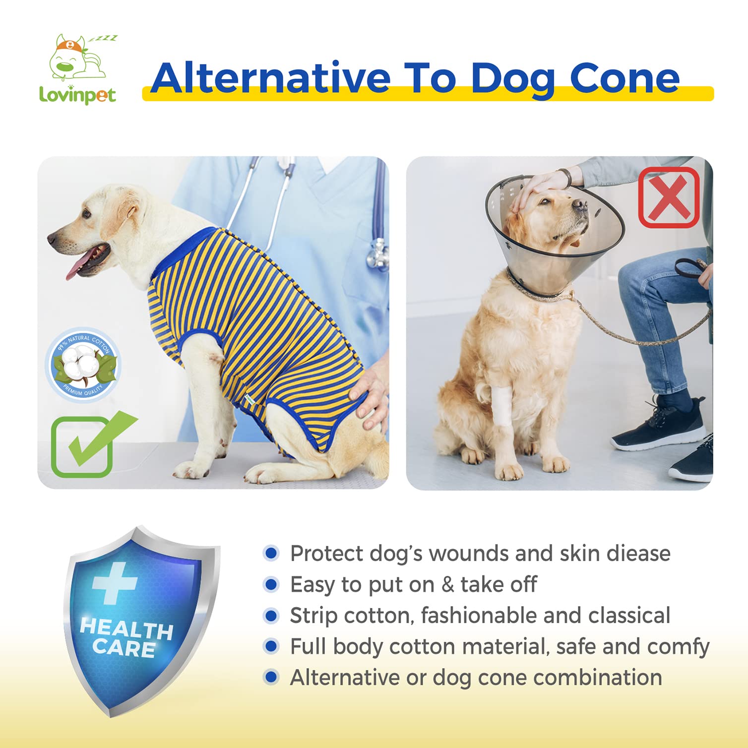 LovinPet Large Dog Post Recovery Suit - Nautical Stripes, Candy Stripes, Sporty Stripes Design