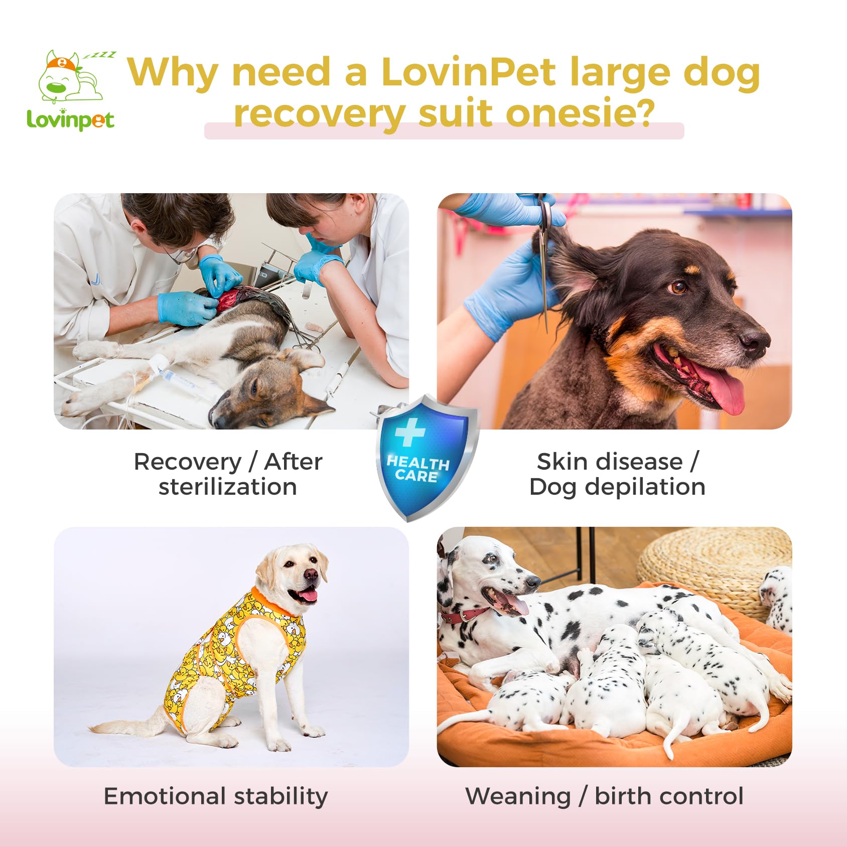 LovinPet Large Dog Post Recovery Suit - Playful Yellow Duck Cartoon Design