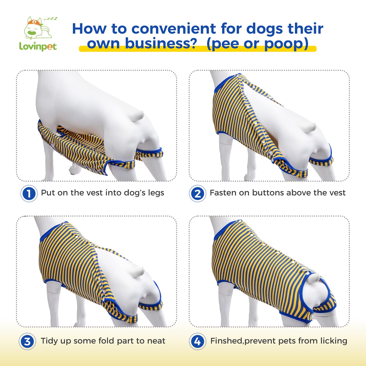 LovinPet Large Dog Post Recovery Suit - Nautical Stripes, Candy Stripes, Sporty Stripes Design