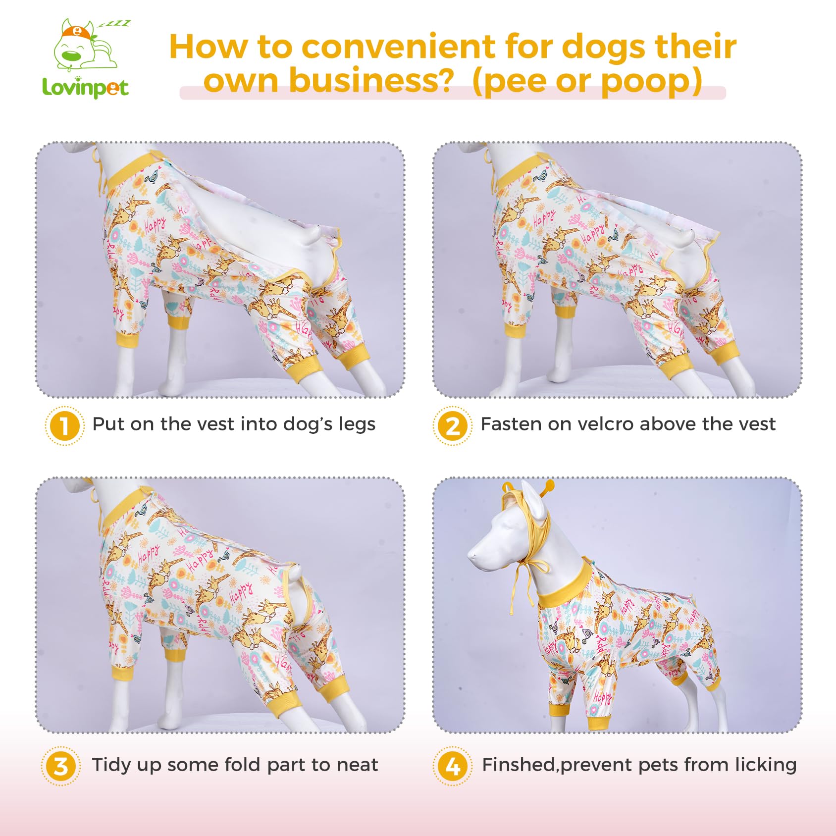 Giraffe Yellow Dog Recovery Suit Full Coverage Post-Surgery Onesie