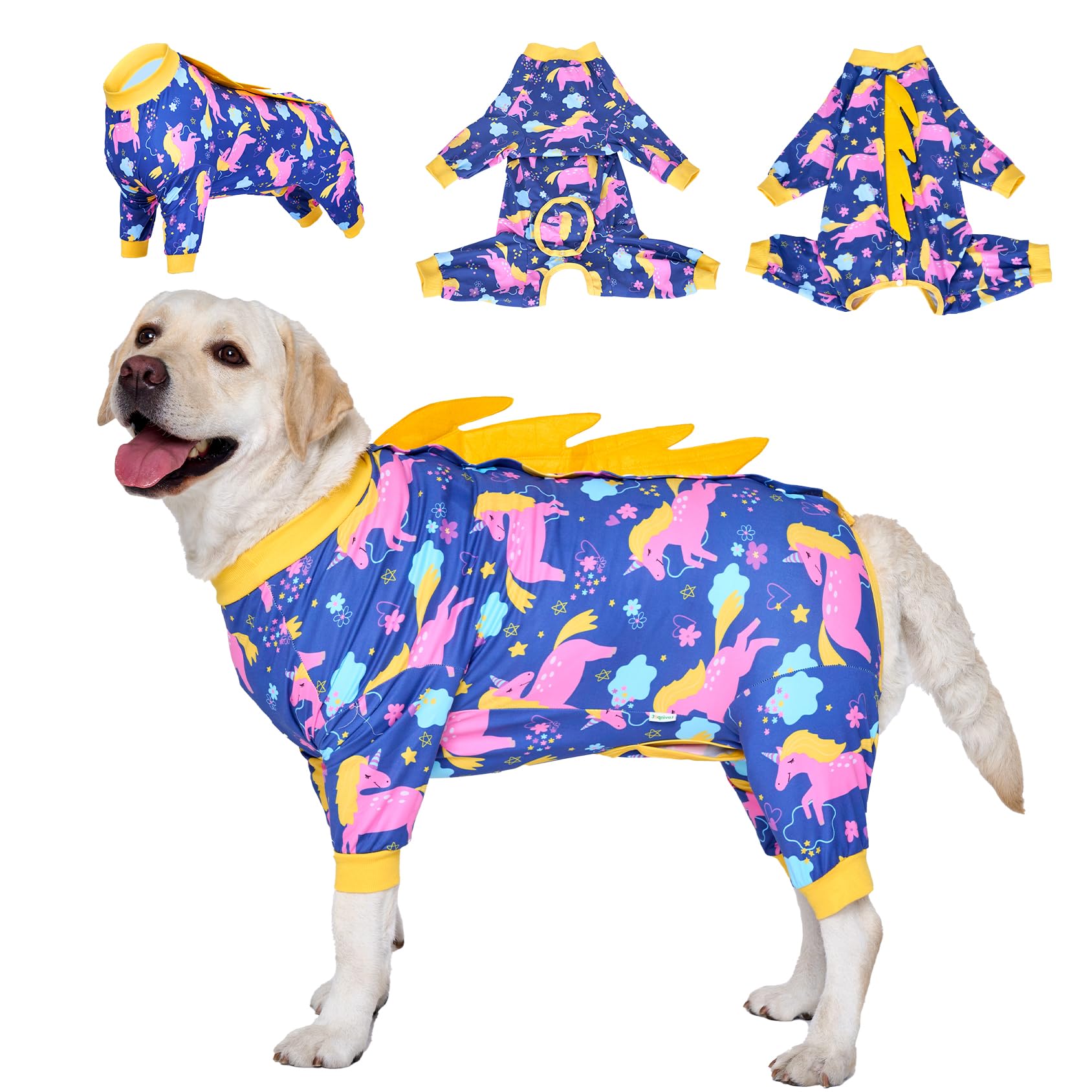 Unicorn Yellow Dog Recovery Suit Full Coverage Post-Surgery Onesie