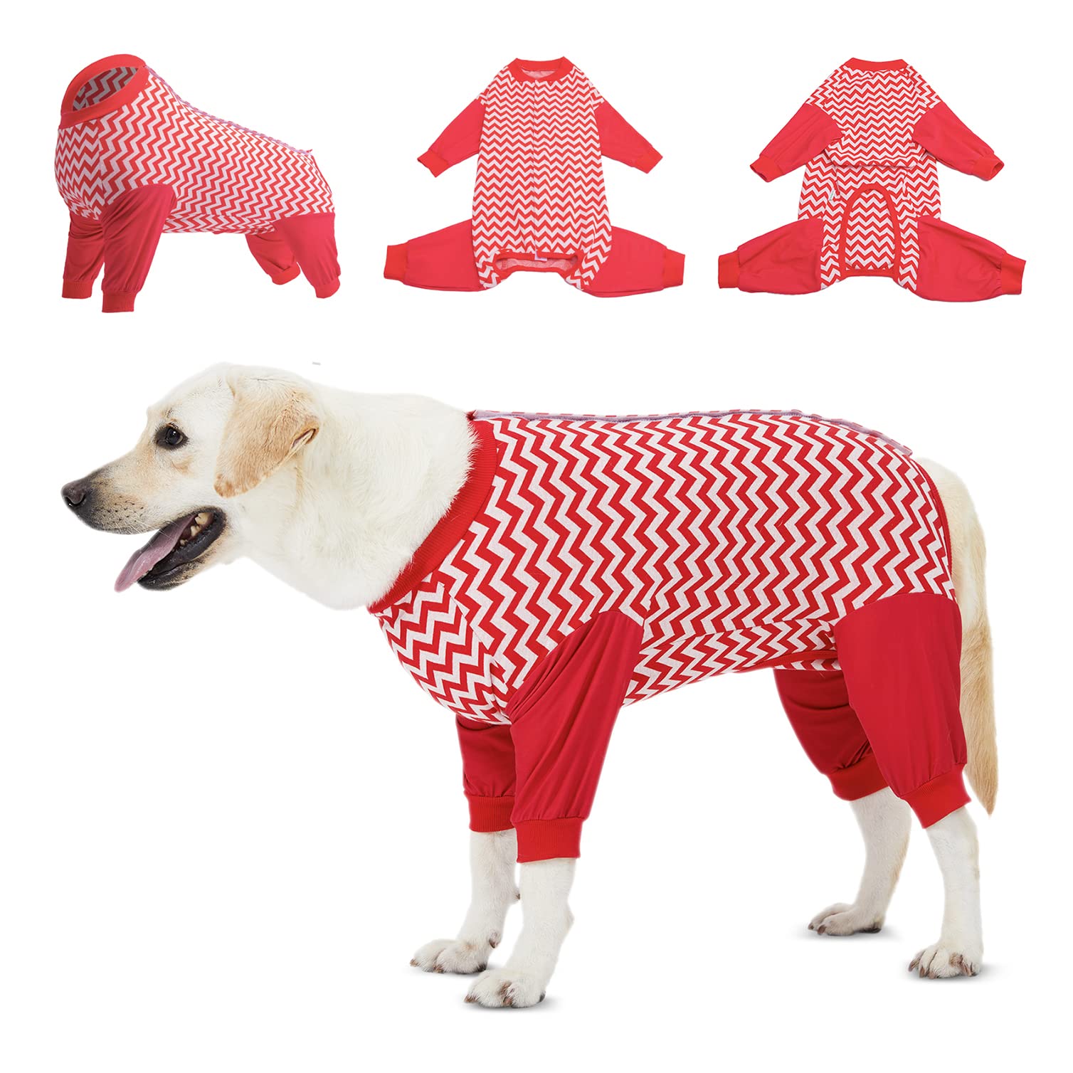 LovinPet Large Dog Post Recovery Suit - Vibrant Zigzag Collection (Red, Green, Yellow, Blue)