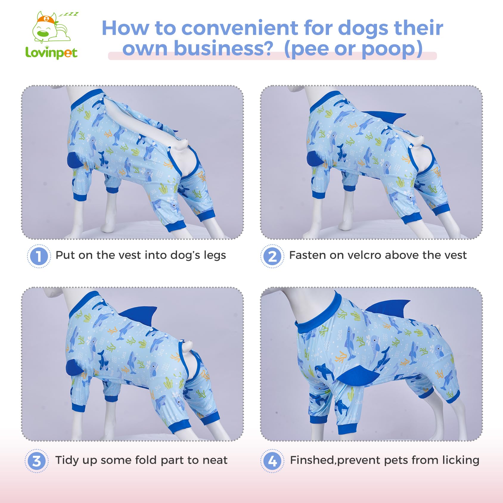 Whale Blue Dog Recovery Suit Full Coverage Post-Surgery Onesie