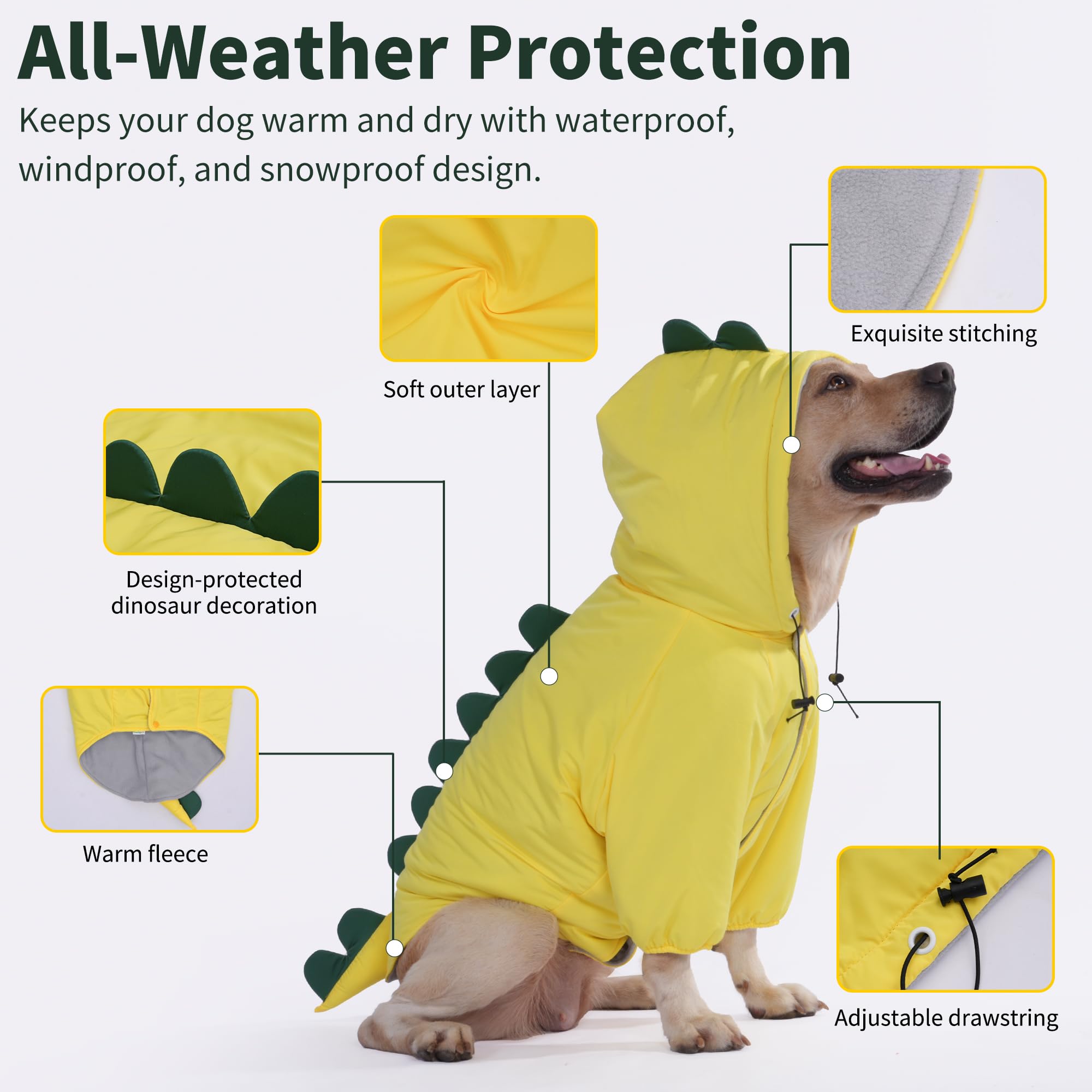 LovinPet Medium &amp; Large Dog Dinosaur Hoodie - Winter Coat for Cold Weather, Green &amp; Orange Jacket for Large Dogs,XXXL