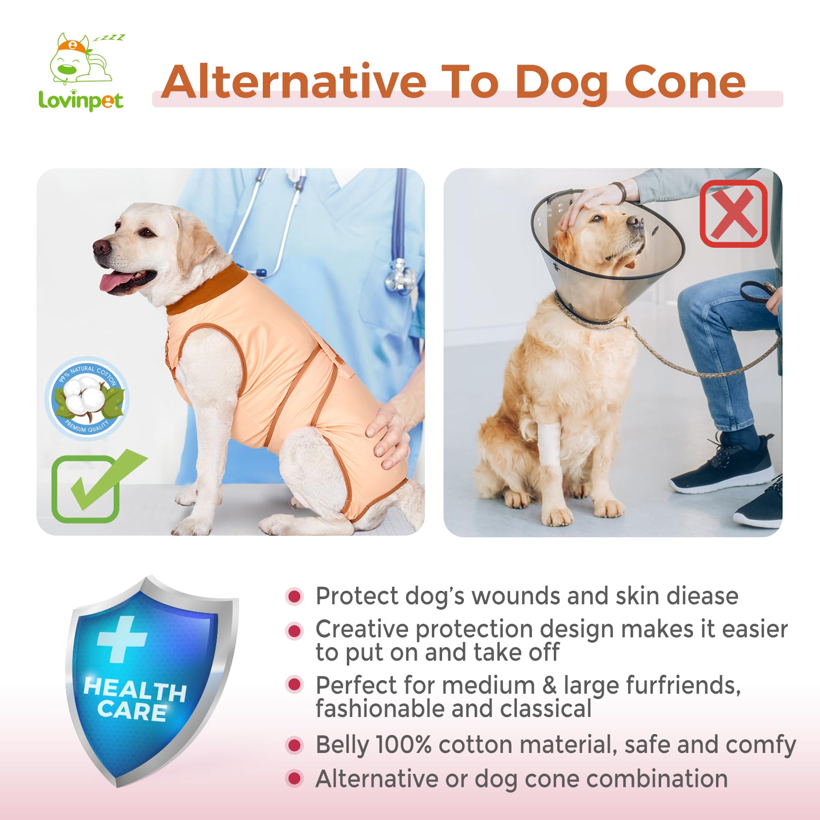 LovinPet Dog's Bodysuit - Wound Protective Surgical Recovery Shirt Recovery Snugly Suit for Abdominal Wounds After Surgery Anti-Licking Dog Onesies,Hippo,Orange,XXL