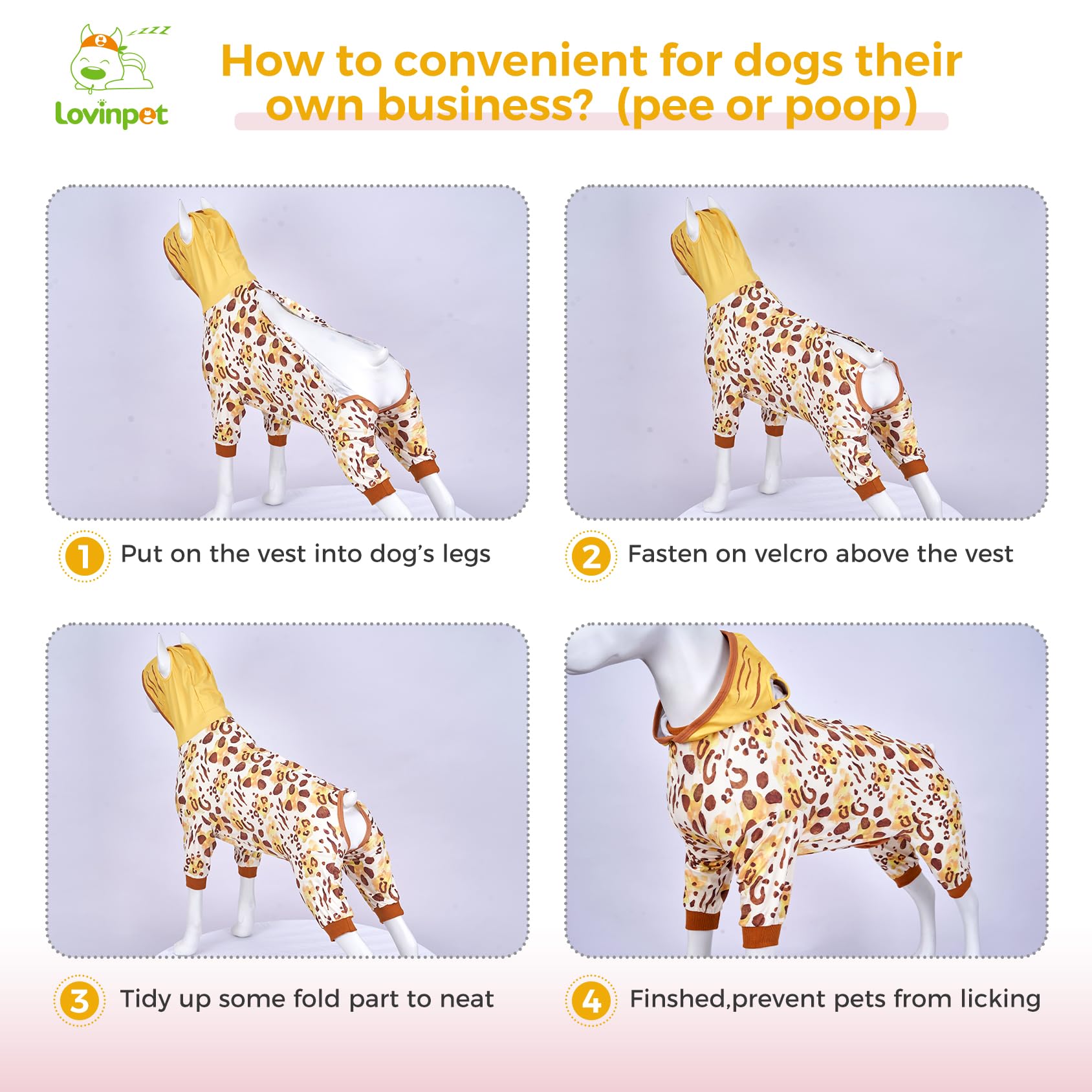 Tiger Yellow Dog Recovery Suit - Post-Surgery Comfort Onesie